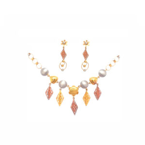 Trendy 22KT Gold and Yellow-Tone Necklace Set with Earrings
