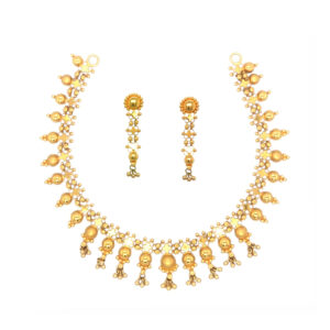 Antique 22KT Gold Bridal Necklace Set with Long Drop Earring