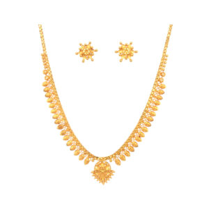 Classic 22KT Gold Temple Necklace Set with  Stud Earrings