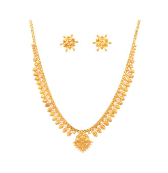 Classic 22KT Gold Temple Necklace Set with  Stud Earrings