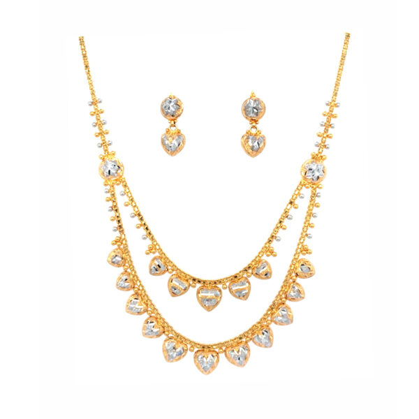 22KT Gold Double-Layered Necklace Set with Classic Design
