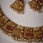 22K Antique Gold Collar  Necklace Set  | Temple Jewelry