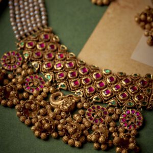 22K Temple Gold Necklace Set– Antique Bridal Jewelry