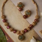 22K Antique Gold Beaded Necklace Set with Heritage Design