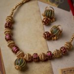 22K Antique Gold Beaded Necklace Set with Heritage Design