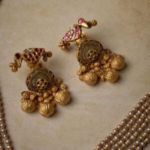 22K Temple Gold  Bridal Set | Antique Jewelry with Jhumkas