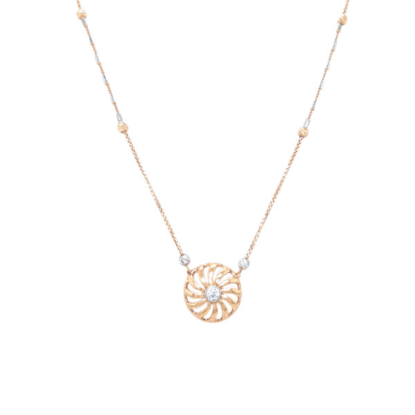 18K Gold Chain with Rhodium Balls Studded Attached Pendant