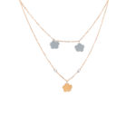 18K Rose Gold Delicate Double Chain with Floral Pendant