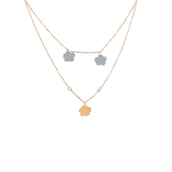 18K Rose Gold Delicate Double Chain with Floral Pendant
