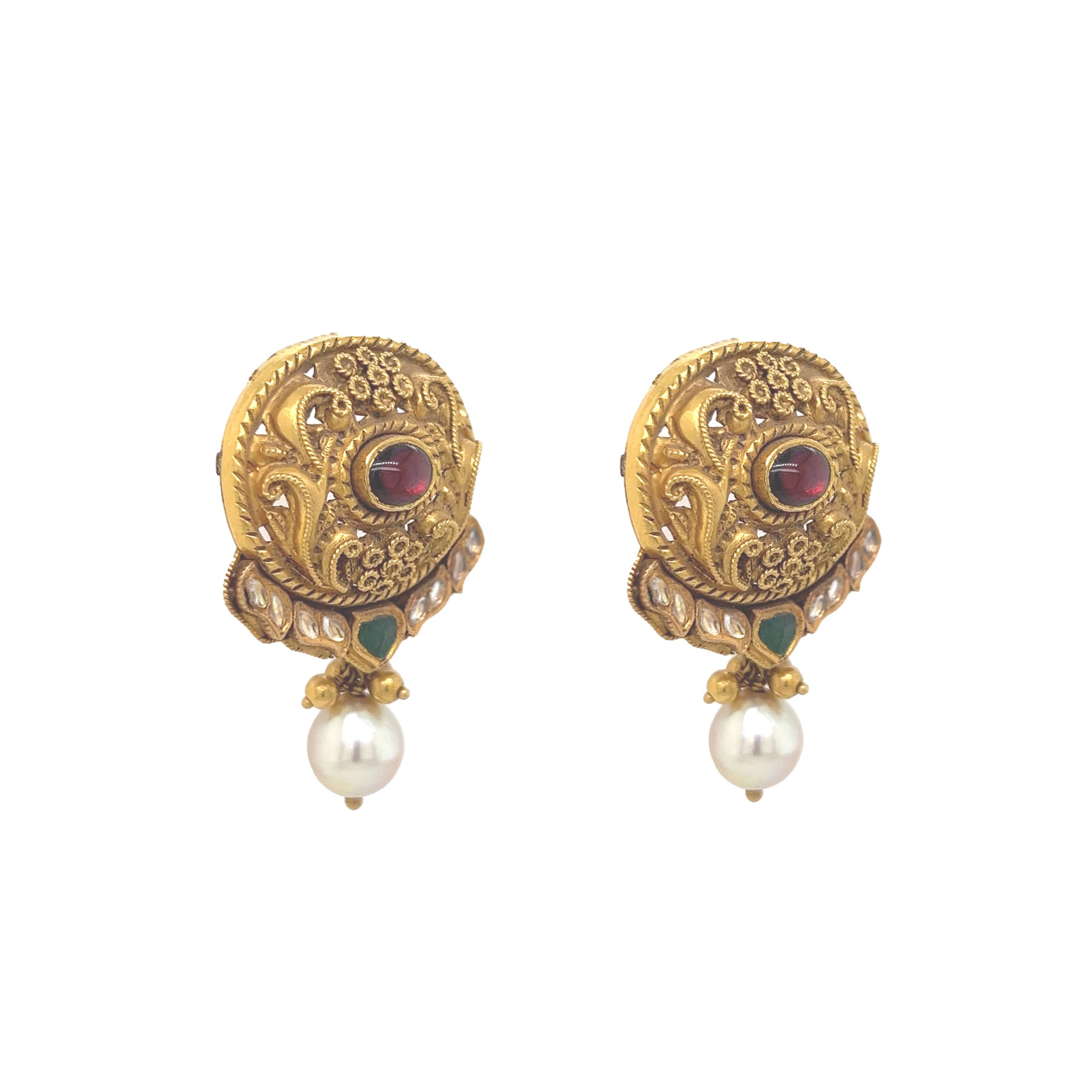 Antique gold kundan peacock jhumkas - Indian Jewellery Designs