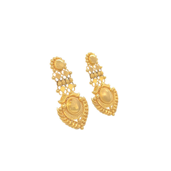22K Yellow Gold Long Hanging Earring with Chandanhar Pattern