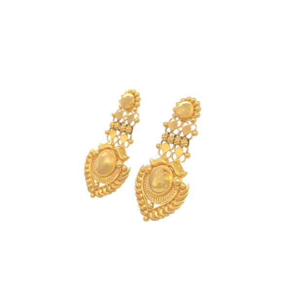 22K Yellow Gold Long Hanging Earring with Chandanhar Pattern