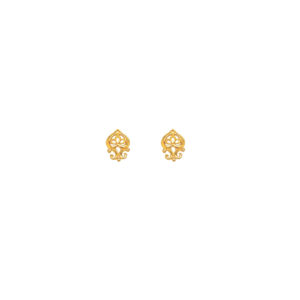 22K Floral Triangle Casting Studs with Center Drop Shape
