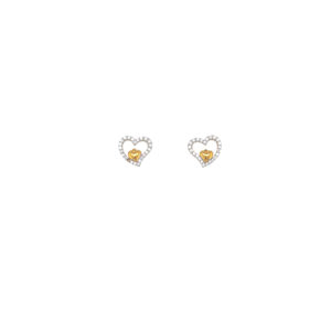 22K Heart in a Heart with Border Diamond Gold Studs