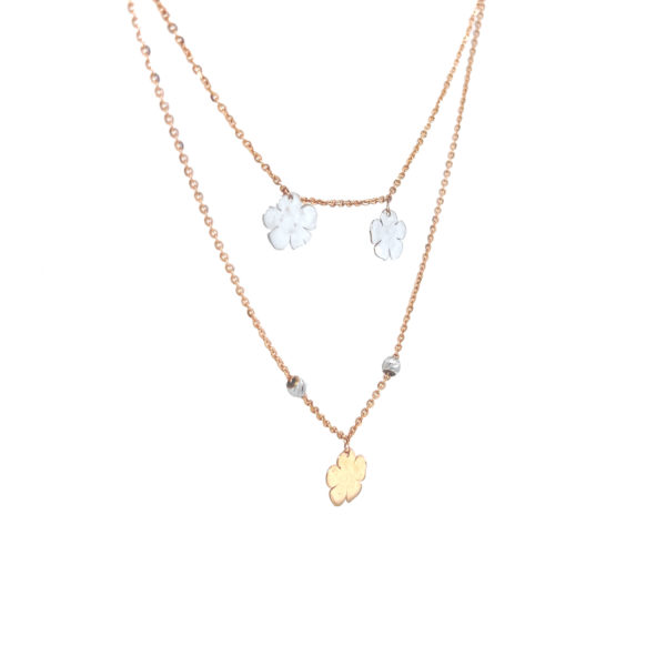 18K Rose Gold Delicate Double Chain with Floral Pendant