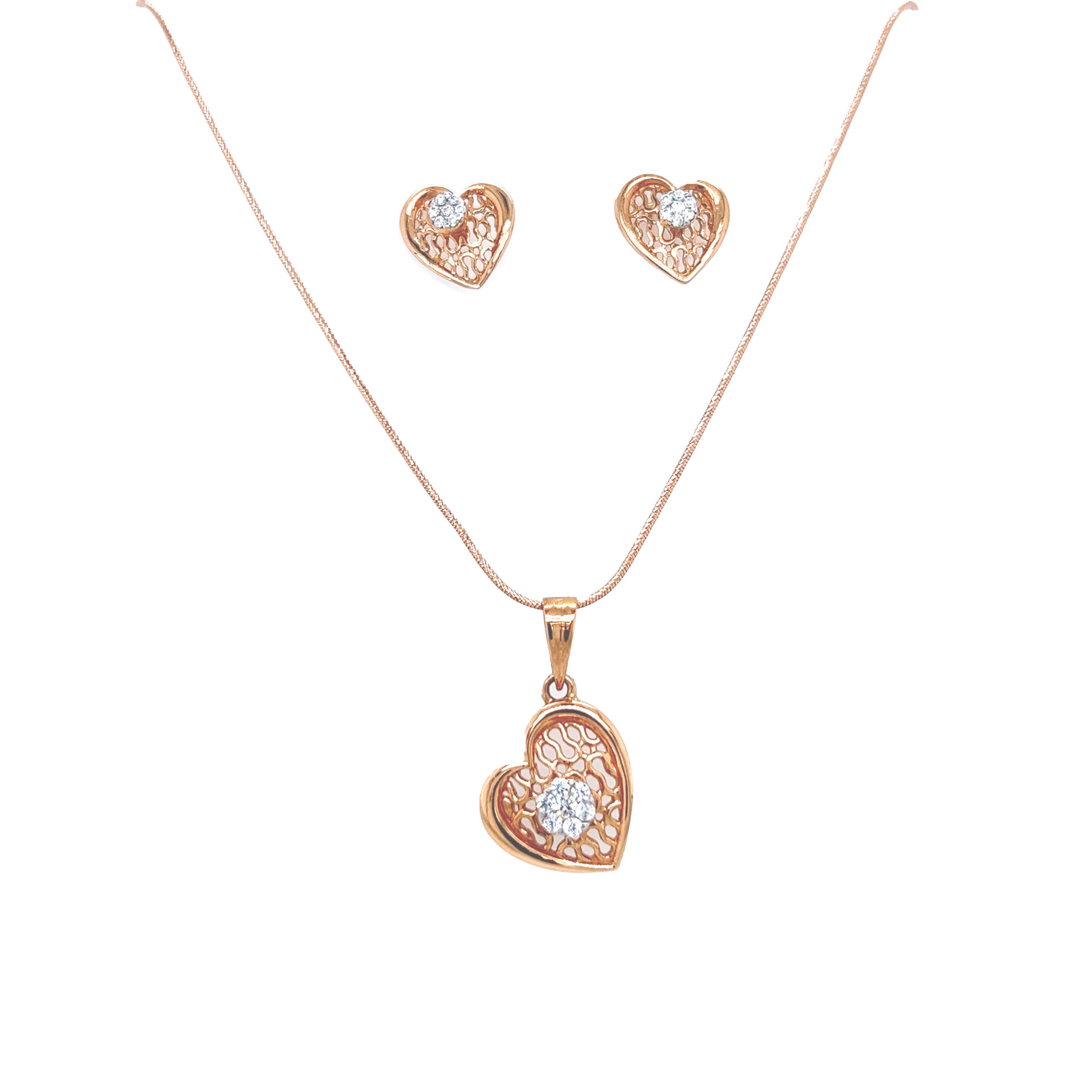 Rose Gold Pearl Drop Necklace Set with Round CZ 4581S-I-RG