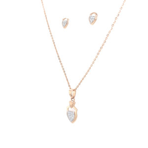 18KT Classy Rose Gold And Diamond Pendant And Earrings Set