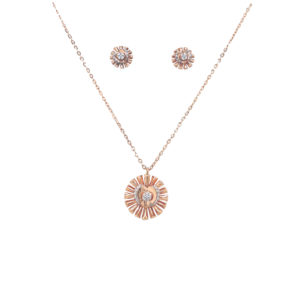 18KT Charming Leaf Pattern Rose Gold Pendant And Earrings Set