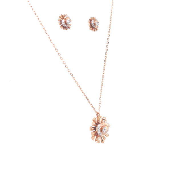 18KT Charming Leaf Pattern Rose Gold Pendant  Earrings Set