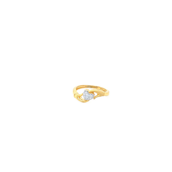 22K Yellow Gold Holding Heart in American Diamond Ring