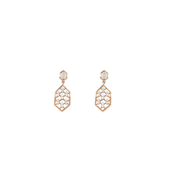 18K Rose Gold Hexagonal Diamond Earrings