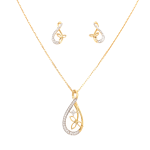 18K Gold Artistic  Diamond   Pendants And Earrings Set