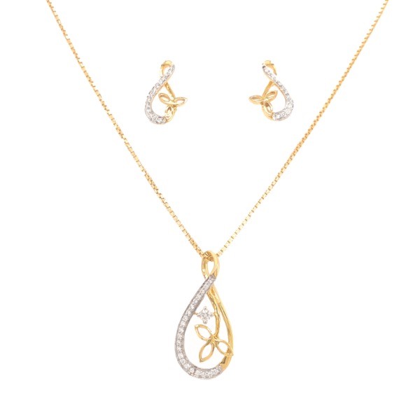 18K Yellow Gold Diamond Pendants And Earrings Set | Pachchigar Jewellers