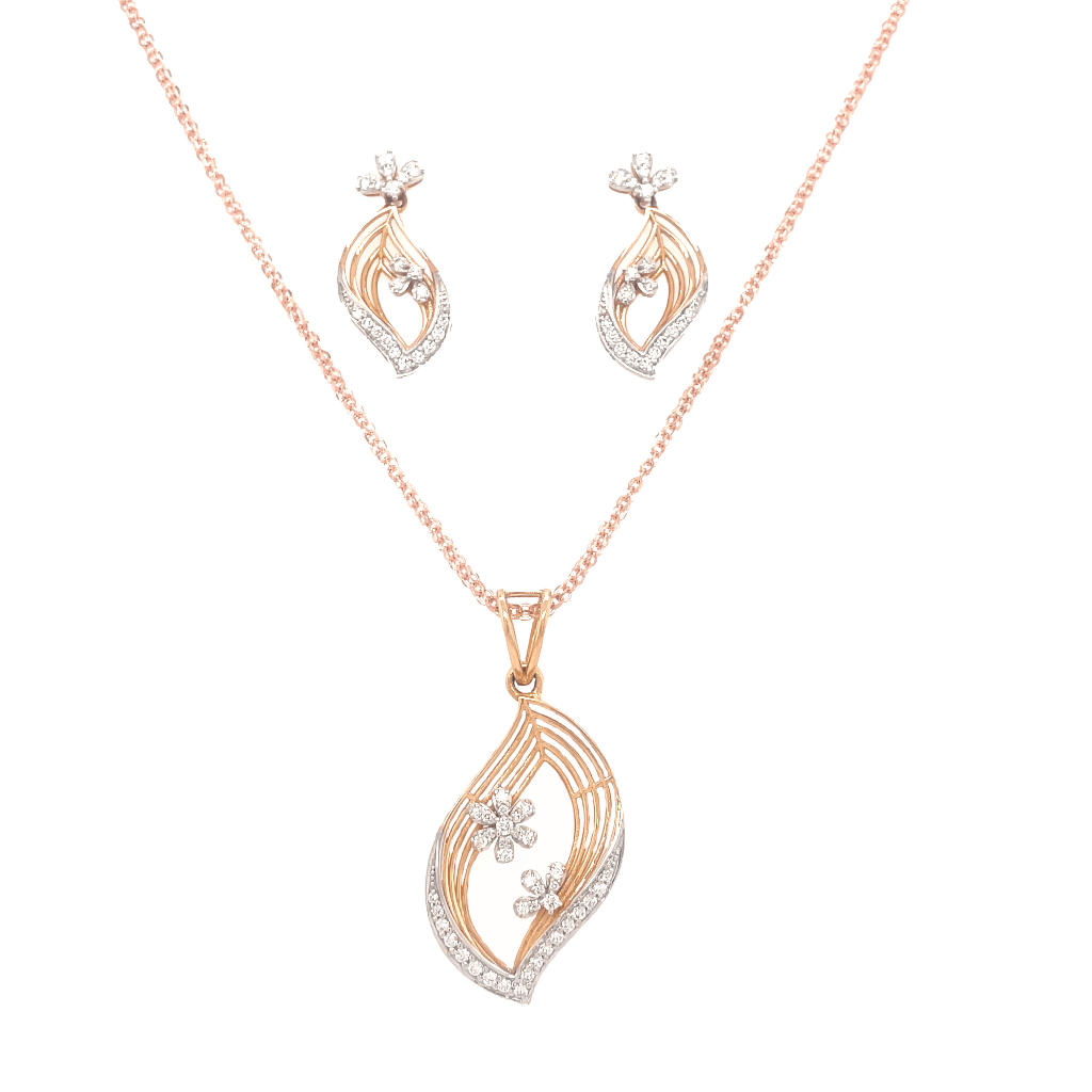 Greenwich Flower Ruby & Diamond Necklace and Earrings Set in 14k Gold