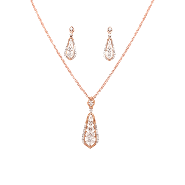 18K Pristine Leafy Gold And Diamond Pendant And Earrings Set | Pachchigar Jewellers
