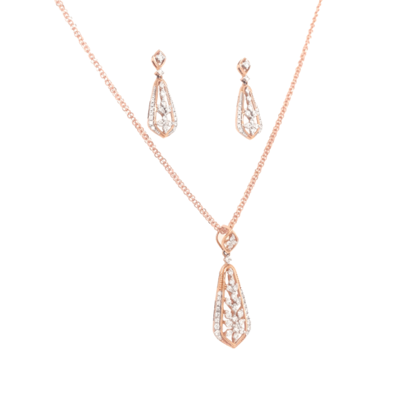 18K Pristine Leafy Gold And Diamond Pendant And Earrings Set | Pachchigar Jewellers