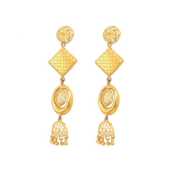 22k Hollow Indo-Western Long Earring with Traditional Jhumar| Pachchigar Jewellers