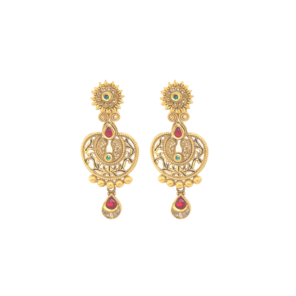 Traditional Yellow Gold Floral Drop Earrings