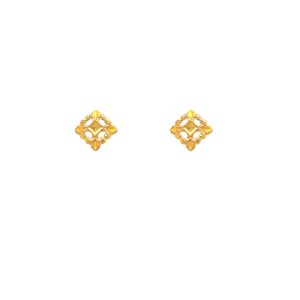 22K  Small Stud with Rhodium-Embedded Leaves Gold Earring