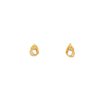 22K  Small Stud with Rhodium-Embedded Leaves Gold Earring