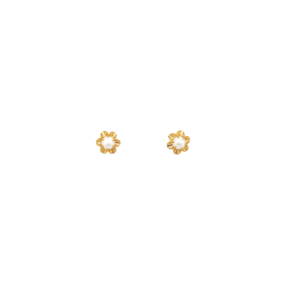 22K Gold Single Pearl Stud with Yellow Gold Border
