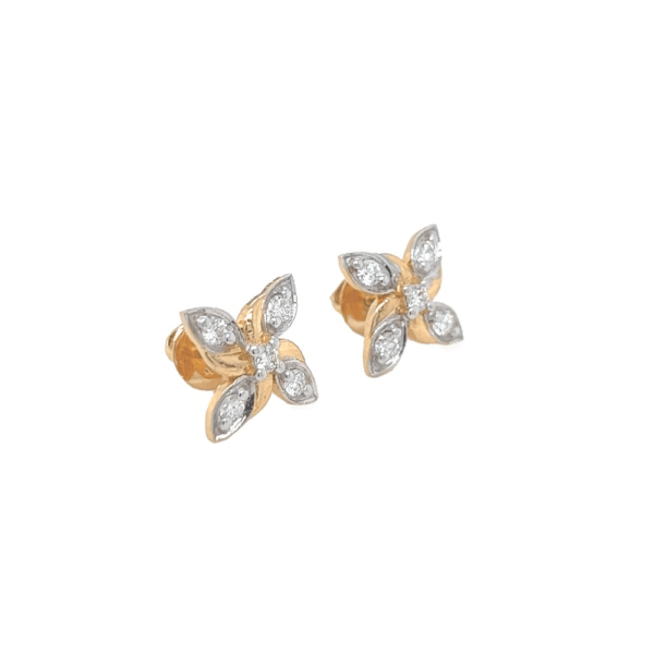 18K Yellow Gold Floral  Diamond Earring for Regular Wear | Pachchigar Jewellers