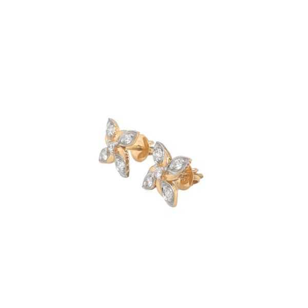18K Yellow Gold Floral  Diamond Earring for Regular Wear | Pachchigar Jewellers