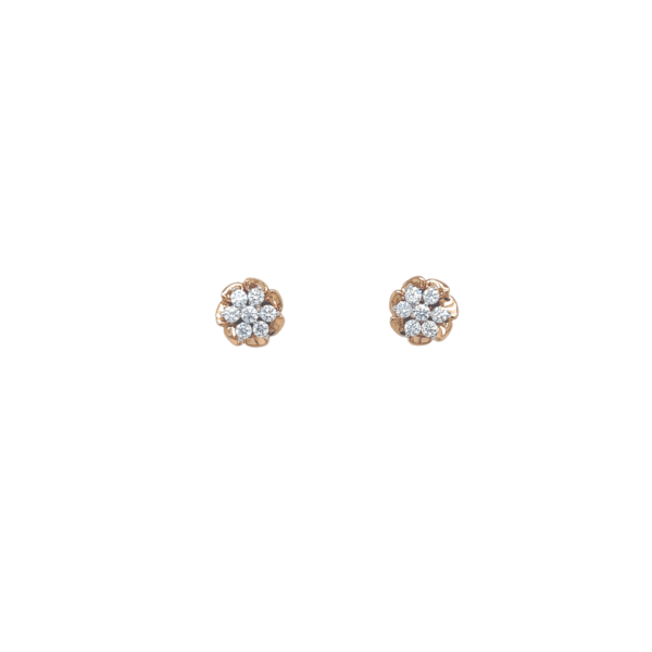 18KT Diamond Stud Earrings with Rose Gold Border