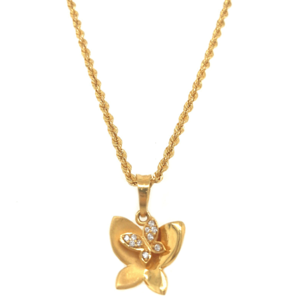 22K Yellow Gold Butterfly Pendant with American Diamond