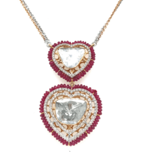 18KT Heart Shape Polki And Diamond Pendant Chain