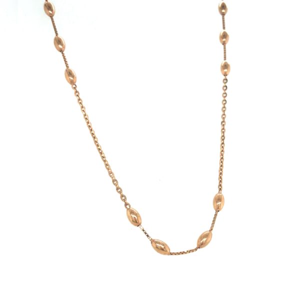 18K Fancy Rose Gold Lightweight Chain with Long Oval Bead| Pachchigar Jewellers