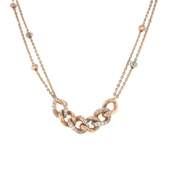 18K Rose Gold Double Line Chain with Link Pendant| Pachchigar Jewellers