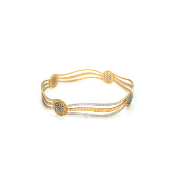 22KT Gold Bangle with Wave Design and Rhodium Look