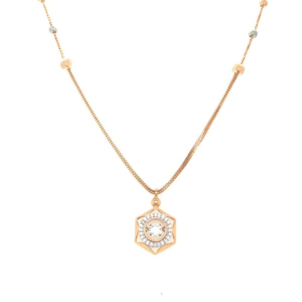 18K Rose Gold Hexagonal American Diamond Fancy Pendant Chain