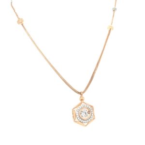 18K Rose Gold Hexagonal American Diamond Fancy Pendant Chain