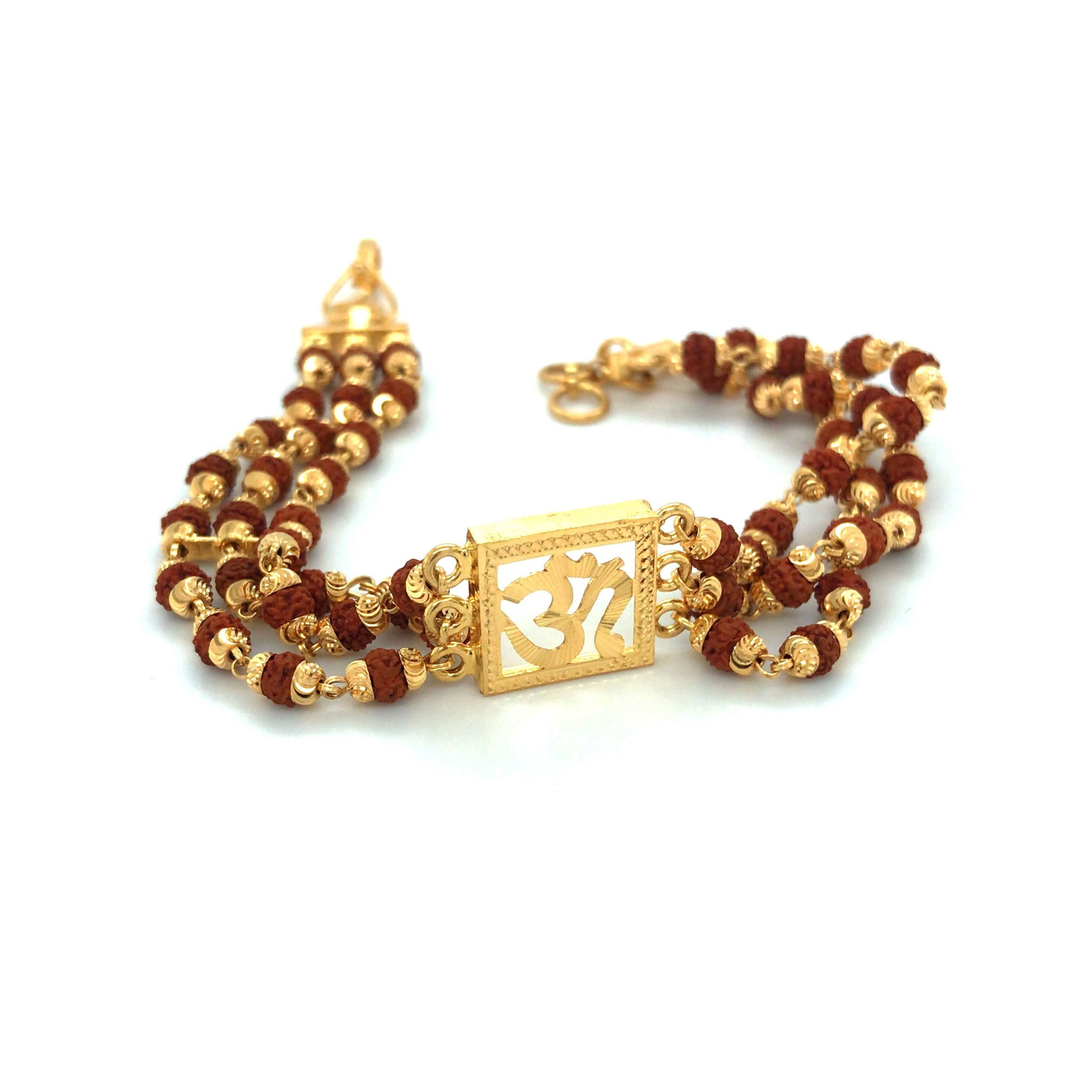 1 Gram Gold Forming  3 Line Glamorous Design Gold Plated Rudraksha Bracelet   Style B751