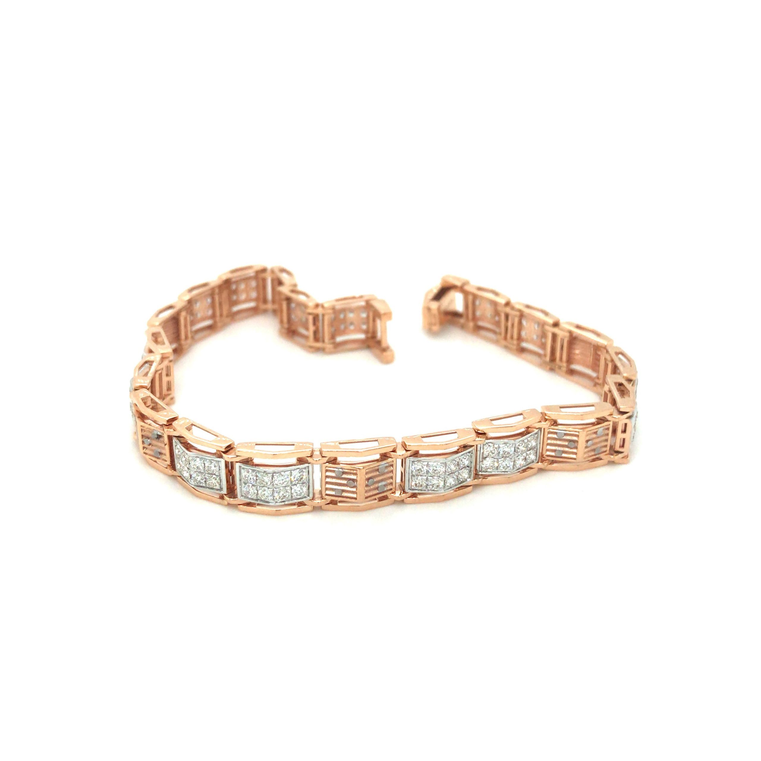 18KT Rose Gold Diamond Baguette Design Men's Bracelet