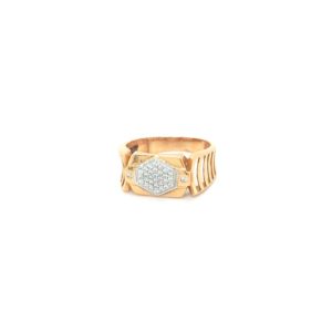 18K Gold Diamond Ring with Hexagon Design