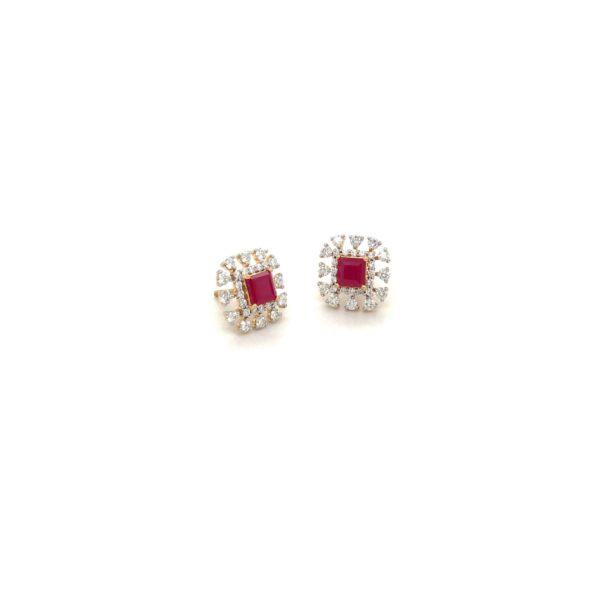18KT Diamond Earrings with Stunning Ruby Stone