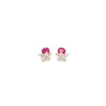 18KT Diamond Earrings | Fancy Design with Ruby Accent